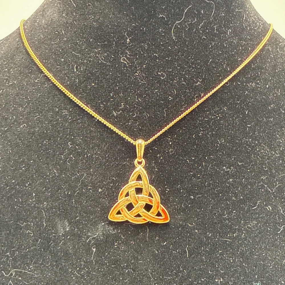 Sol D'Or Gold Tone Celtic Trinity Knot Triquetra Pendant Necklace 18 Inch Chain
